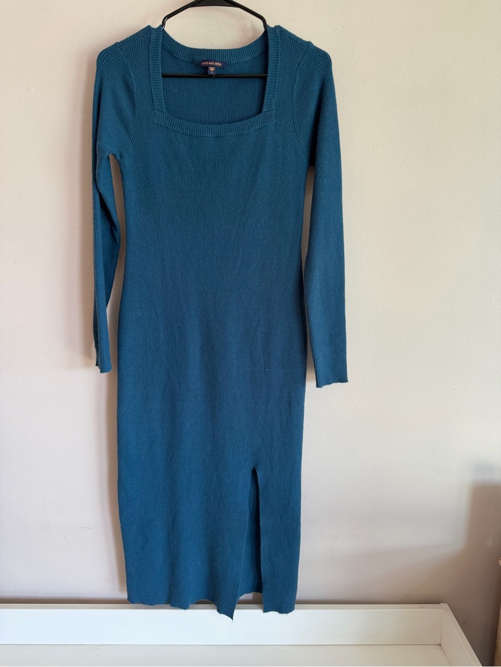 Skies Are Blue Teal Knit Long-Sleeve Midi Dress‎